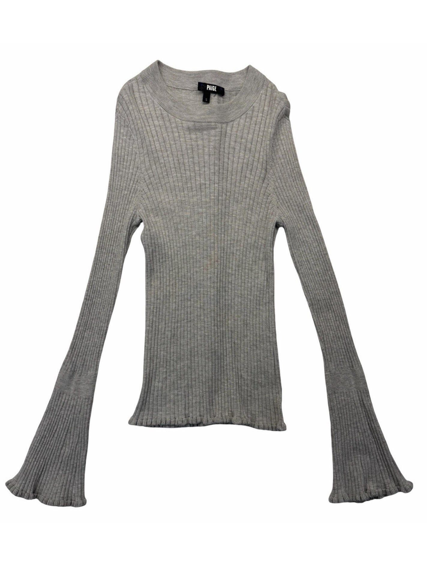 Paige Iona Ribbed Knit Bell Sleeve Sweater Cotton Blend Grey Size S